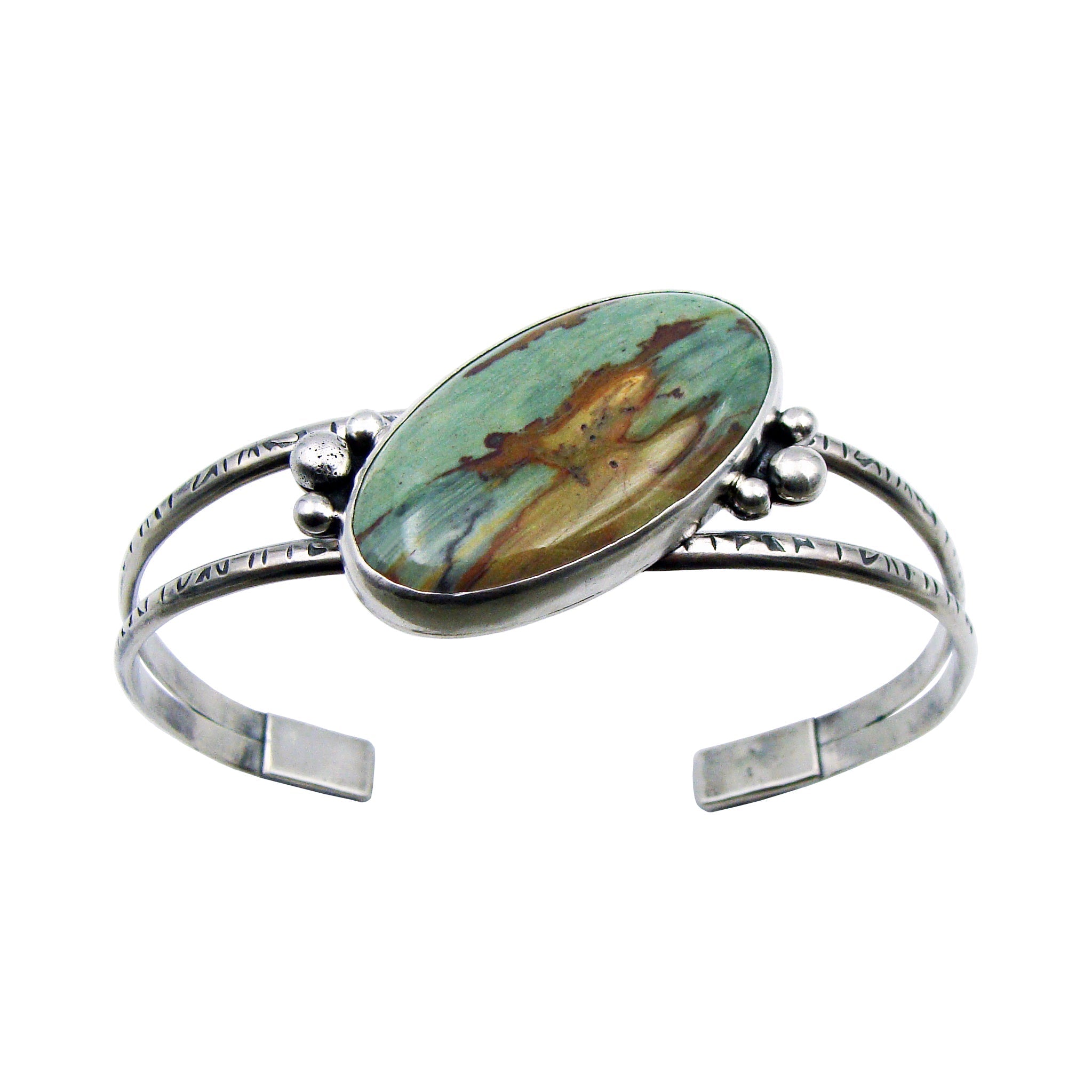 Green Jasper Cuff Bracelet | Sterling Silver