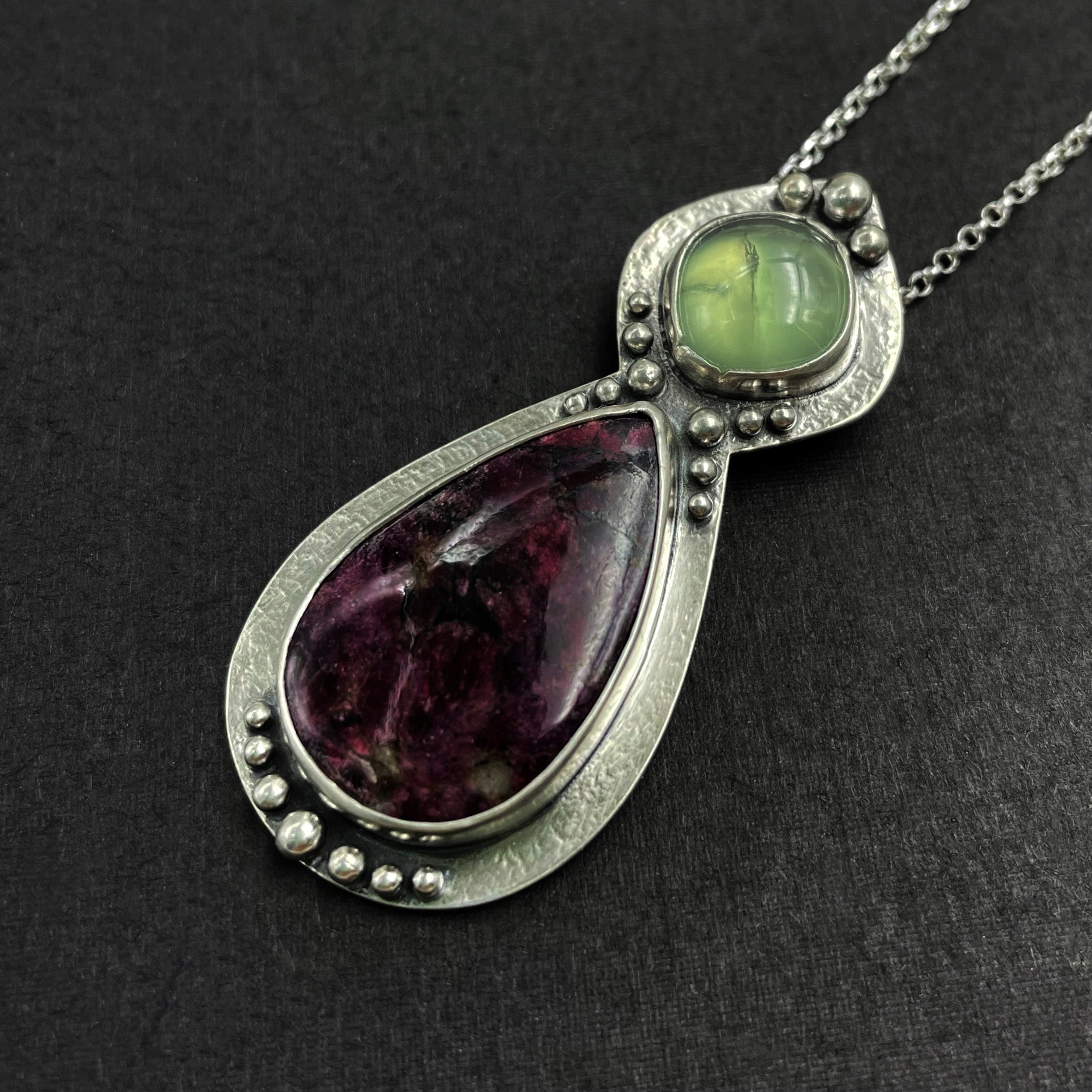 eudialyte and peridot pendant right side view