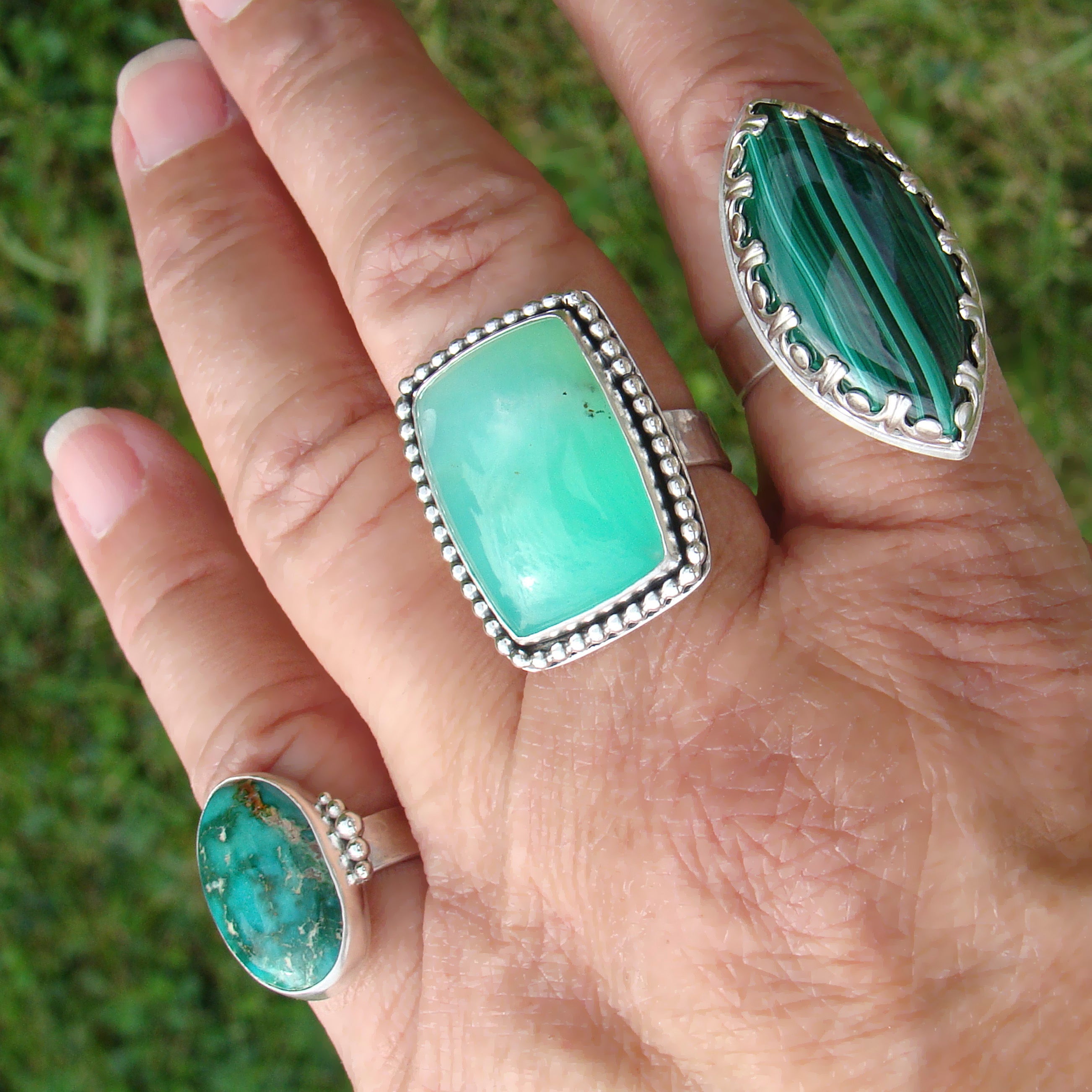 fox mine turquoise ring on model - multiple ring view