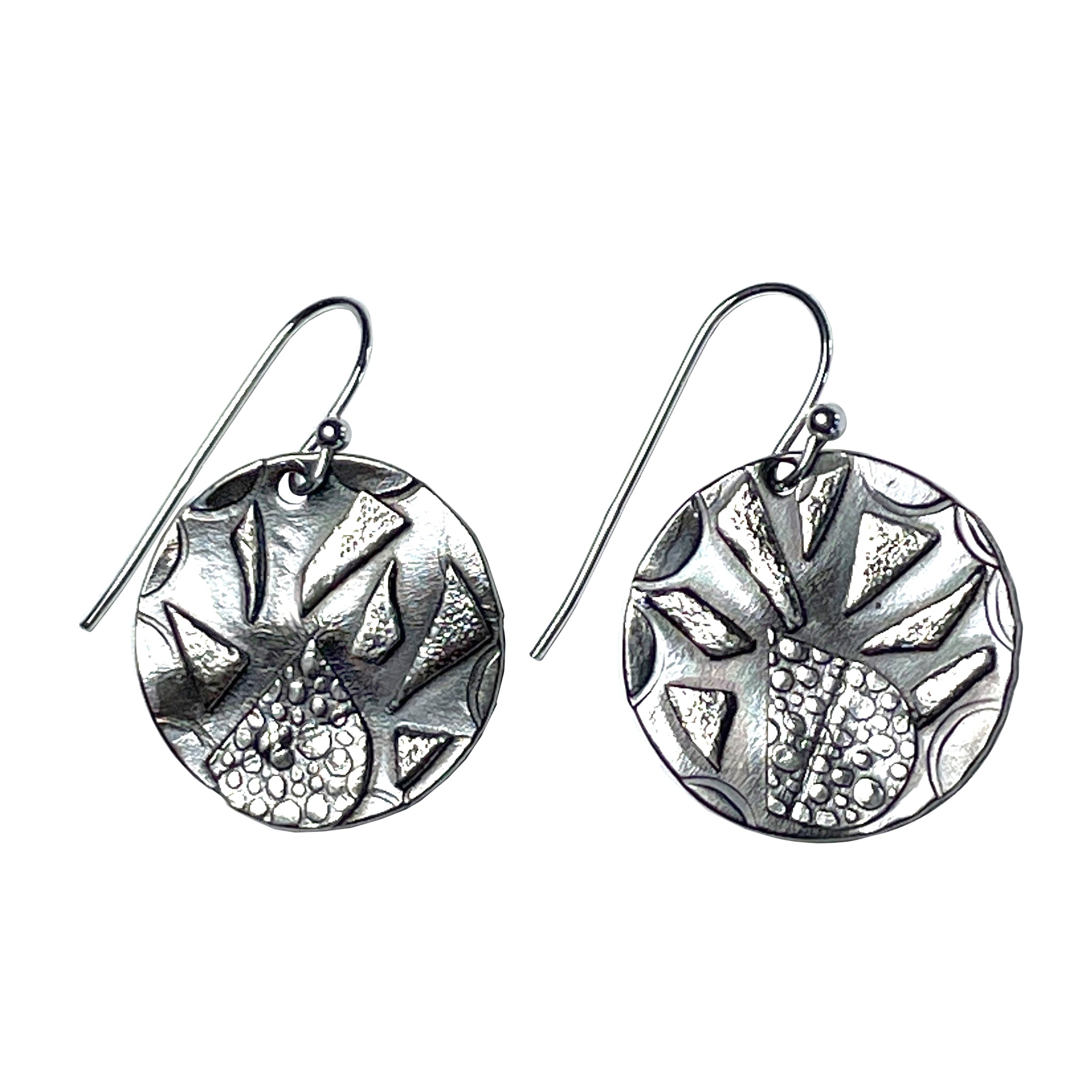 fused round abstract earrings front view