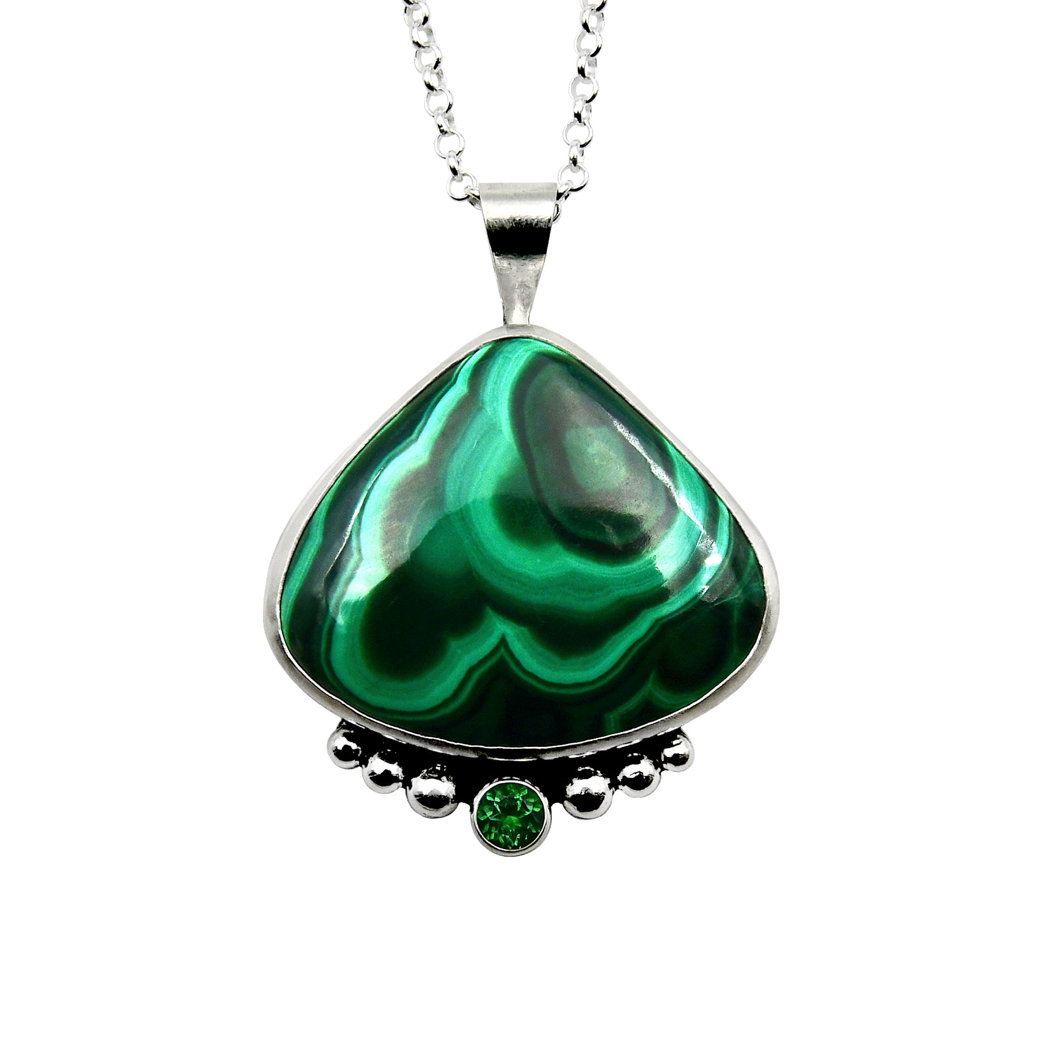 malachite pendant with rainforest topaz